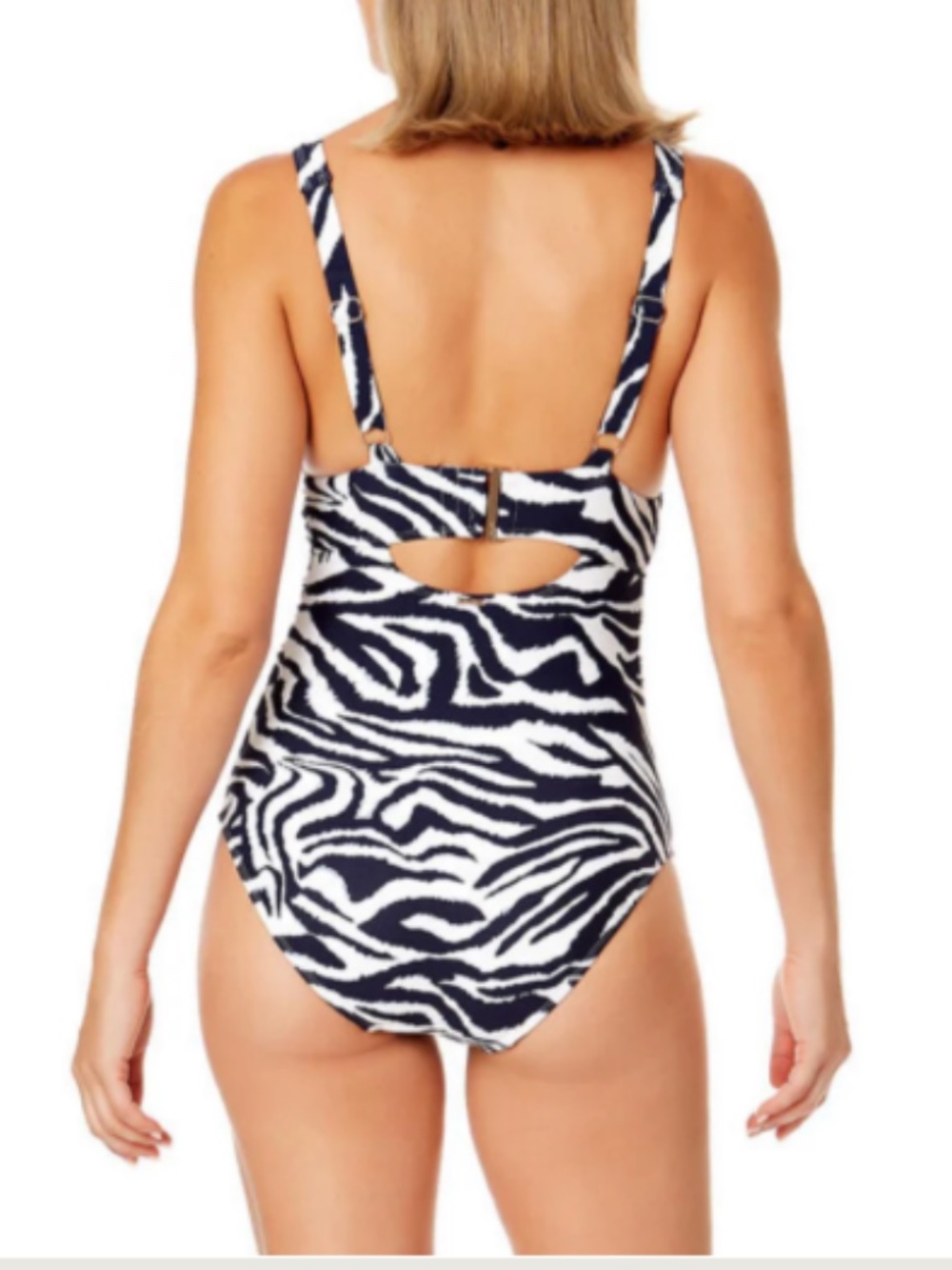 Anne Cole Women's Zebra Print Shirred V Neck Cutout Back One Piece Swimsuit - Picture 2 of 14